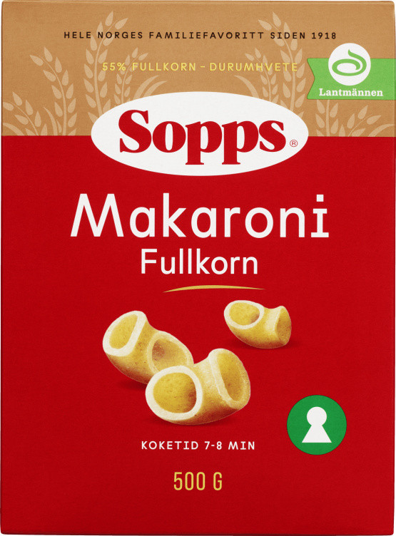 Makaroni Fullkorn 500g Sopps