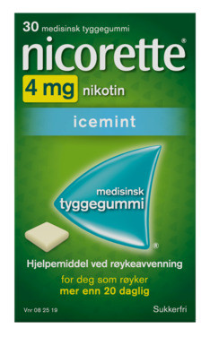 Nicorette Icemint Tyggegummi 4 mg Nikotin, 30 Stk, Slutte Å Røyke