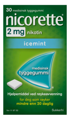 Nicorette Icemint Tyggegummi 2 mg Nikotin, 30 Stk, Slutte Å Røyke