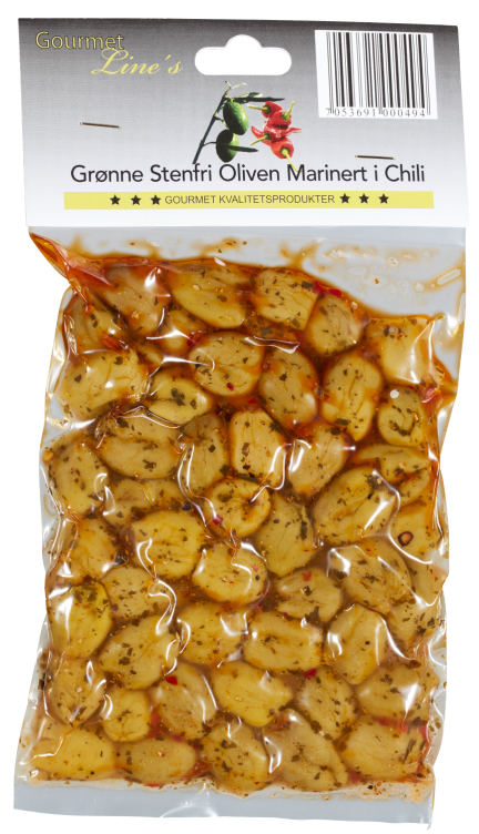 Oliven Grønn u/Sten m/Chili 250g Gourmet Line