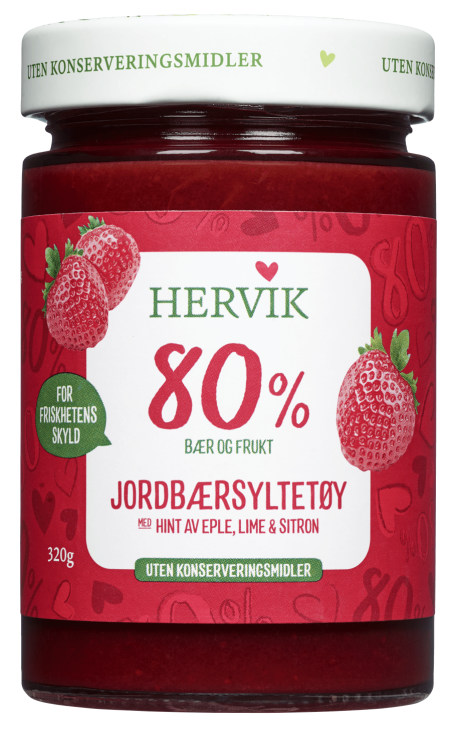 Jordbærsyltetøy 80% Frukt 320g Hervik