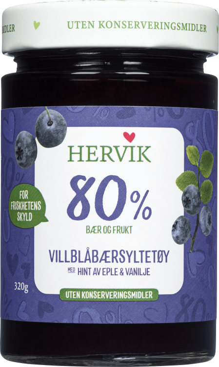 Blåbærsyltetøy 80% Frukt 320g Hervik