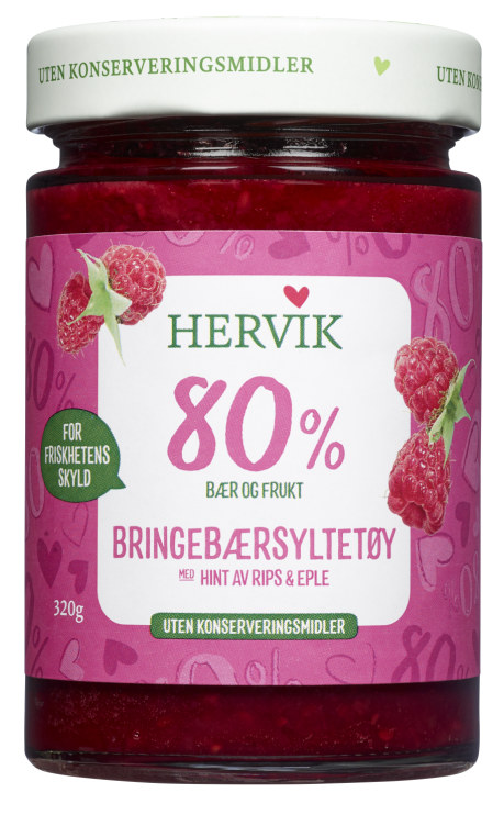 Bringebærsyltetøy 80% Frukt 320g Hervik
