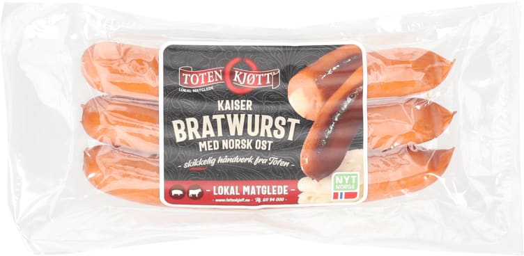 Kaiser Bratwurst m/Ost 230g Toten Kjøtt