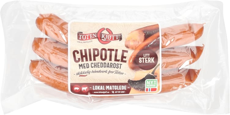 Chipotlepølse m/Cheddar 230g Toten Kjøtt