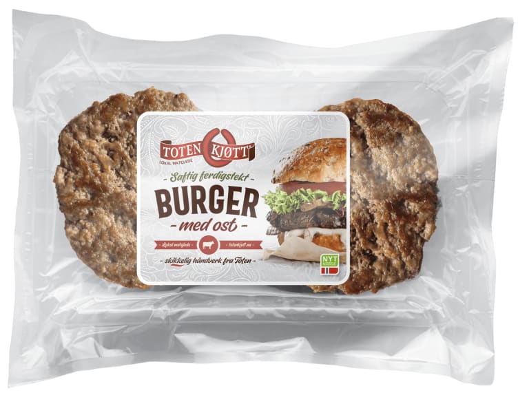 Burger m/Ost Ferdigstekt 230g Toten Kjøtt