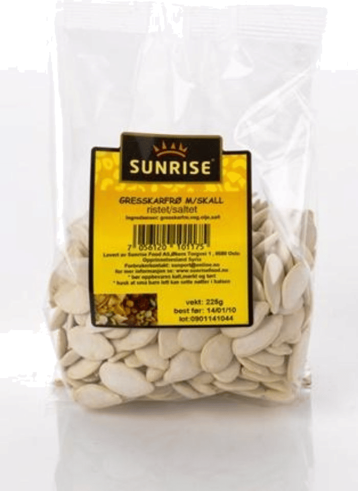 Sunrise Gresskarfrø m/Skall Ristet 180g
