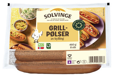 Grillpølse av Kylling Røkt 460g Solvinge