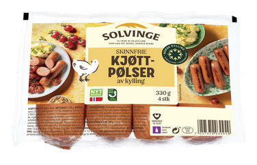 Skinnfri Middagspølse av Kylling 330g Solvinge