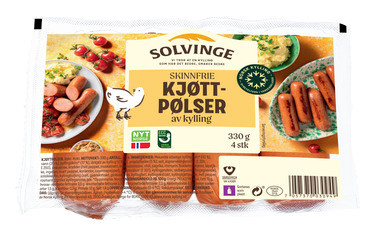 Skinnfri Middagspølse av Kylling 330g Solvinge
