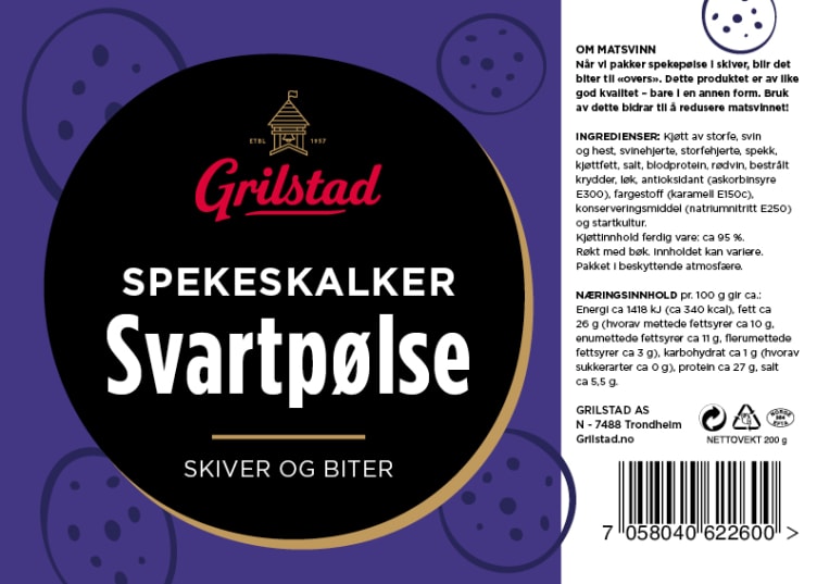 Svartpølse Skalker/Avskjær 200g Grilstad