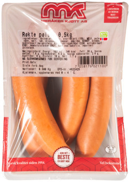 Røkte Pølser 0,5 kg Meråker Kjøtt