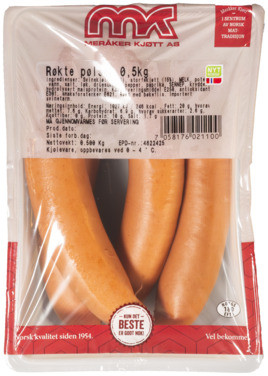 Røkte Pølser 0,5 kg Meråker Kjøtt