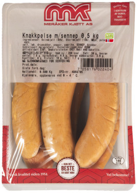Knakkpølser M/sennep Meråker Kjøtt As