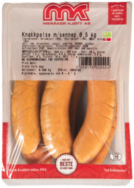 Knakkpølser M/sennep Meråker Kjøtt As