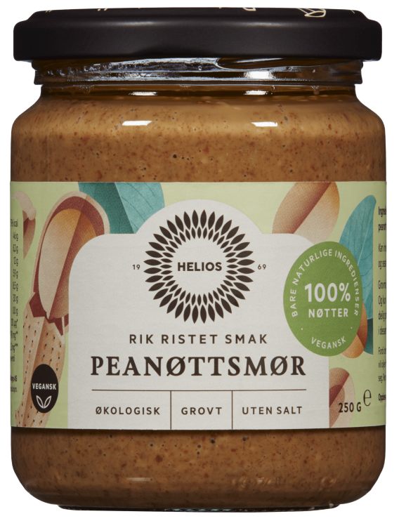 Peanøttsmør Grovt u/Salt Økologisk 250g Helios