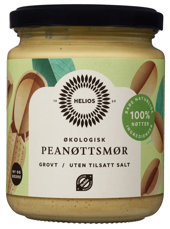 Peanøttsmør Grovt u/Salt Økologisk 250g Helios