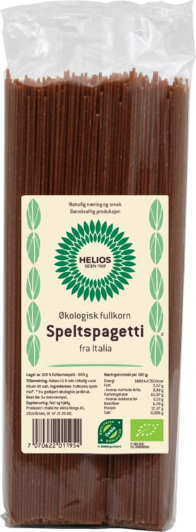 Speltspagetti Fullkorn Økologisk 500g Helios