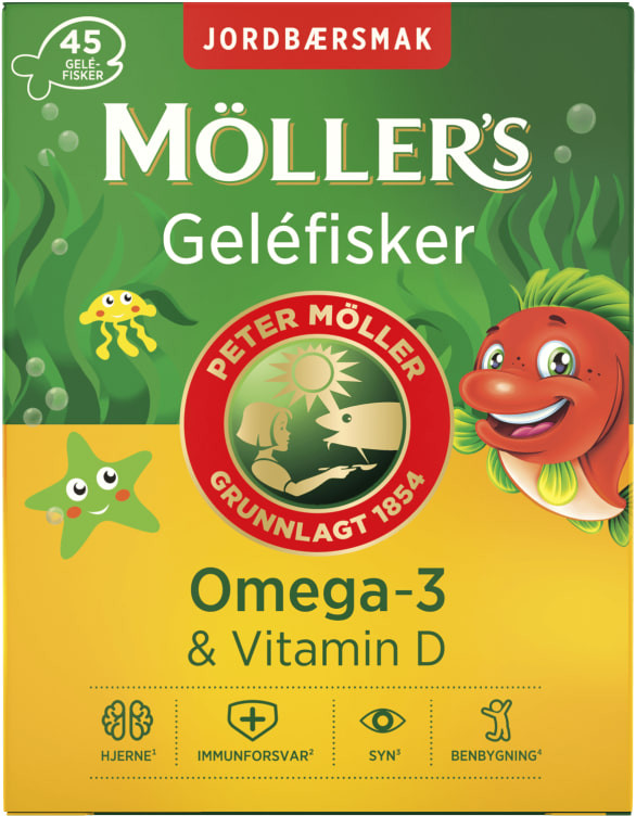 Omega-3 Gelefisk Jordbær 45stk Møllers