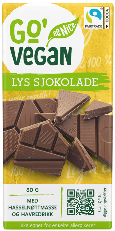 Go'Vegan Lys Sjokolade 80g
