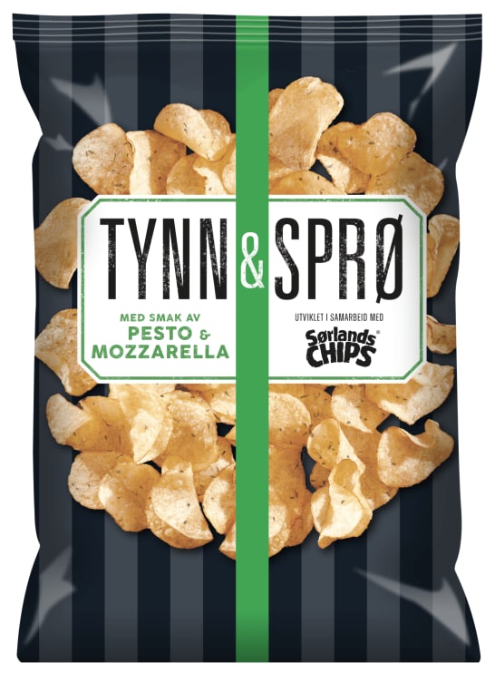 Tynn&Sprø Chips Pesto&Mozza 150g Sørlandschips