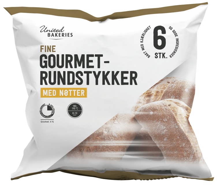 Gourmetrundstykker m/Nøtter 6pk 480g United Bakeries