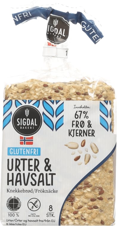 Knekkebrød Urter&Havsalt Gl.Fri 190g Sigdal