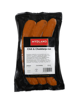 Cheddar og Chilipølse 310g Pk Mydland