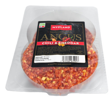 Angusburger Chili & Cheddar 2x165g Fersk Mydland