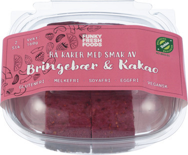2pk Rå Kake, Bringebær og Kakao 160g, Vegansk, Økologisk, Glutenfri Funky Fresh Foods
