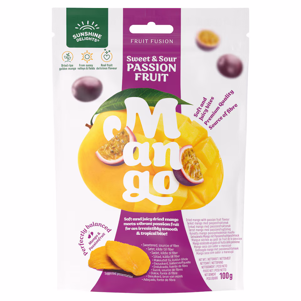 Sunshine Delights Fruit Fusion Sweet & Sour Passion Fruit Dried Mango 100g