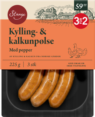 Kylling og Kalkunpølse med Pepper Stange 225g
