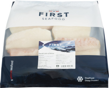 Torsk Loins uten Skinn og Bein, Iqf, 10% Glasering, 1kg First Seafood As