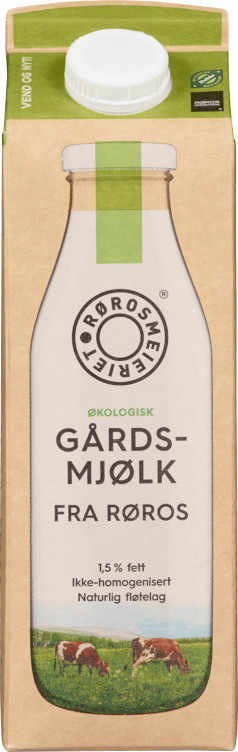 Gårdsmjølk 1,5% Økologisk 1l Røros