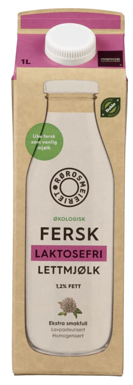 Lettmjølk Fersk 1,2% Laktosefri Økol 1l Røros