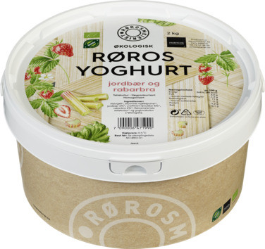Øko Røros Yoghurt Jordbær og Rabarbra 2kg Spann