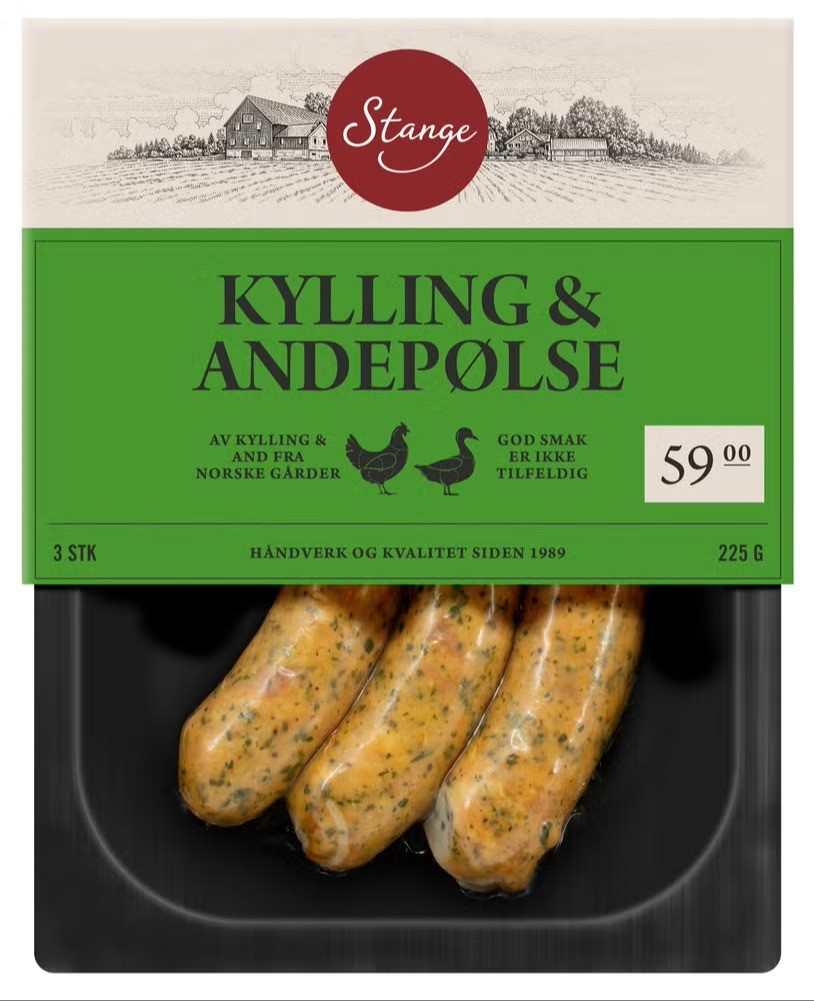 Kylling & Andepølse 225g Stange
