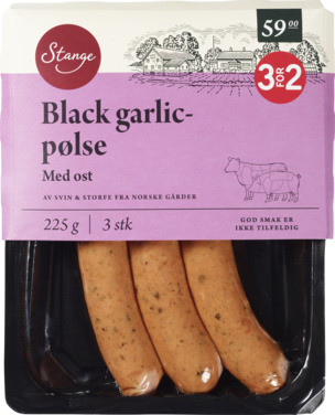 Black Garlic pølse med ost Stange 225g