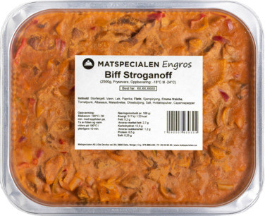 Biff Stroganoff, 2500g, Frossen, Matspecialen Engros