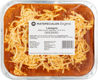 Lasagne, 2500g, Frossen, Matspecialen Engros