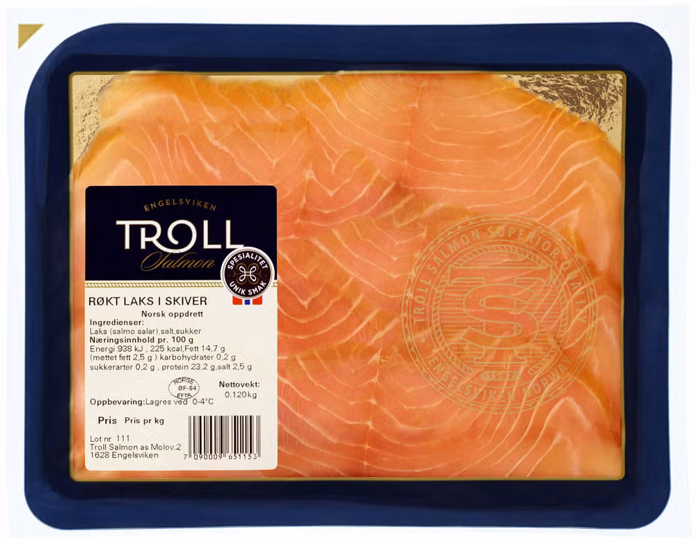 Røkt laks i skiver 120 g