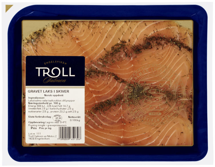 Laks Gravet skivet 100g Troll