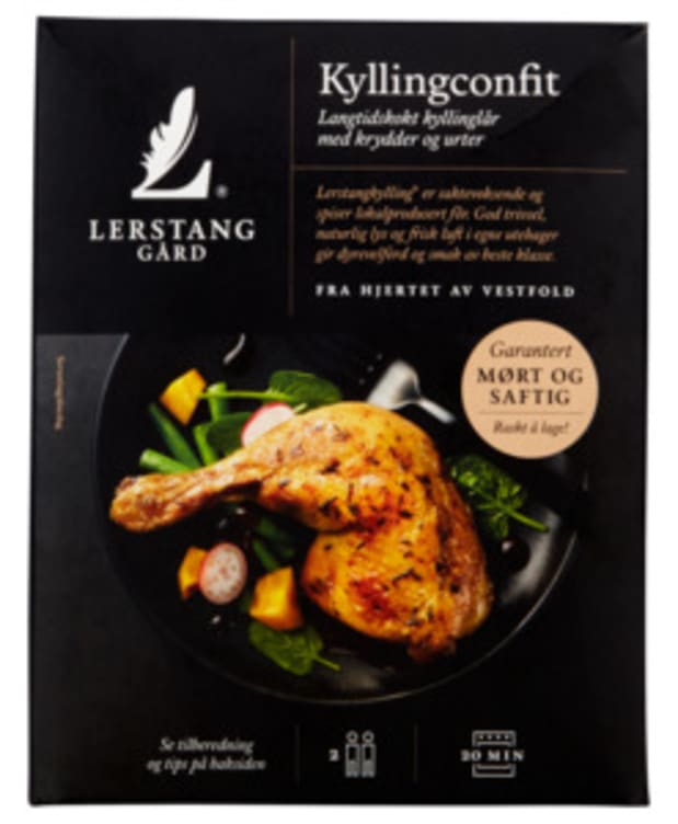 Kyllingconfit 500g Lerstang