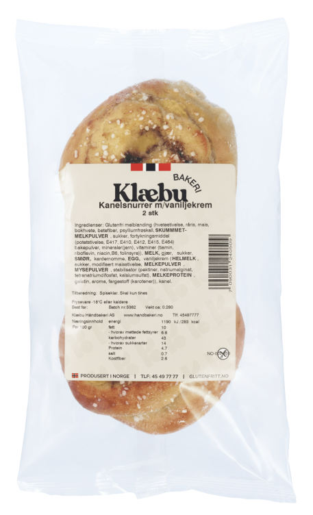 Kanelsnurrer glutenfri 2stk 280g Klæbu