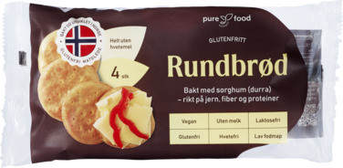 Rund-brød 4stk 120g Pure Food Norway