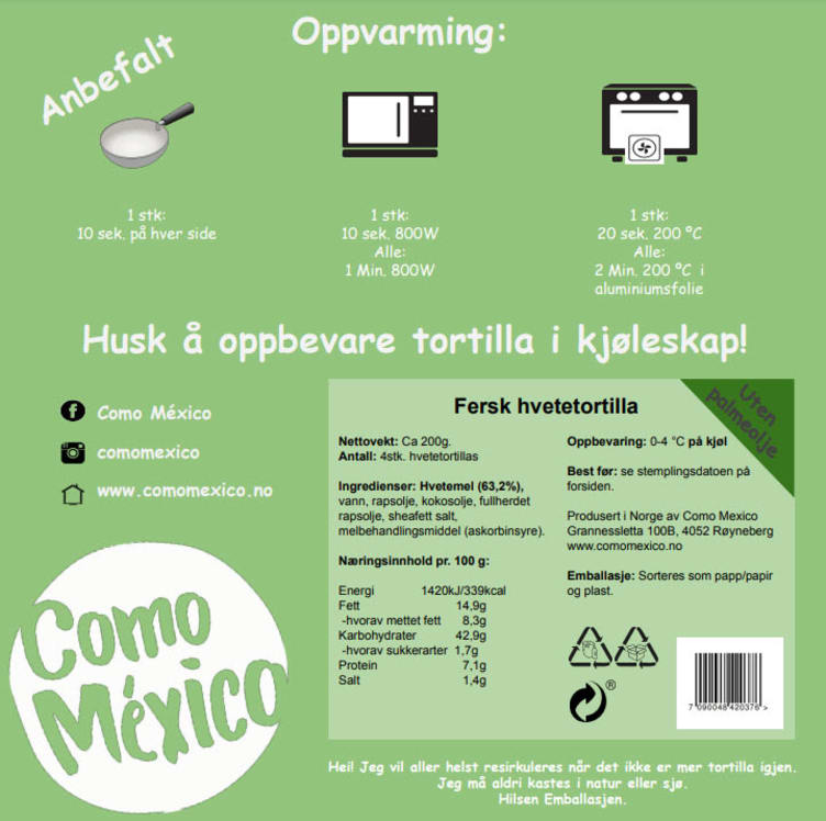Hvetetortilla Fersk 4pk 200g Como Mexico