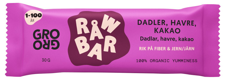 Råwbar Dadler Havre Kakao 30g Grogro