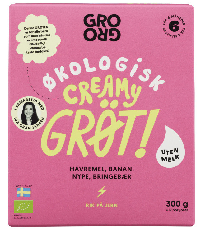 Pulvergrøt Creamy Banan&Bringebær 300g Grogro