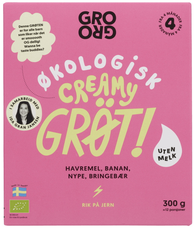 Pulvergrøt Creamy Banan&Bringebær 300g Grogro