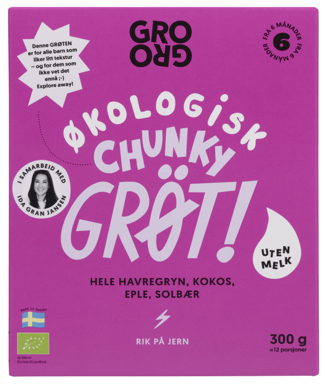 Pulvergrøt Chunky Eple&Solbær 300g Grogro